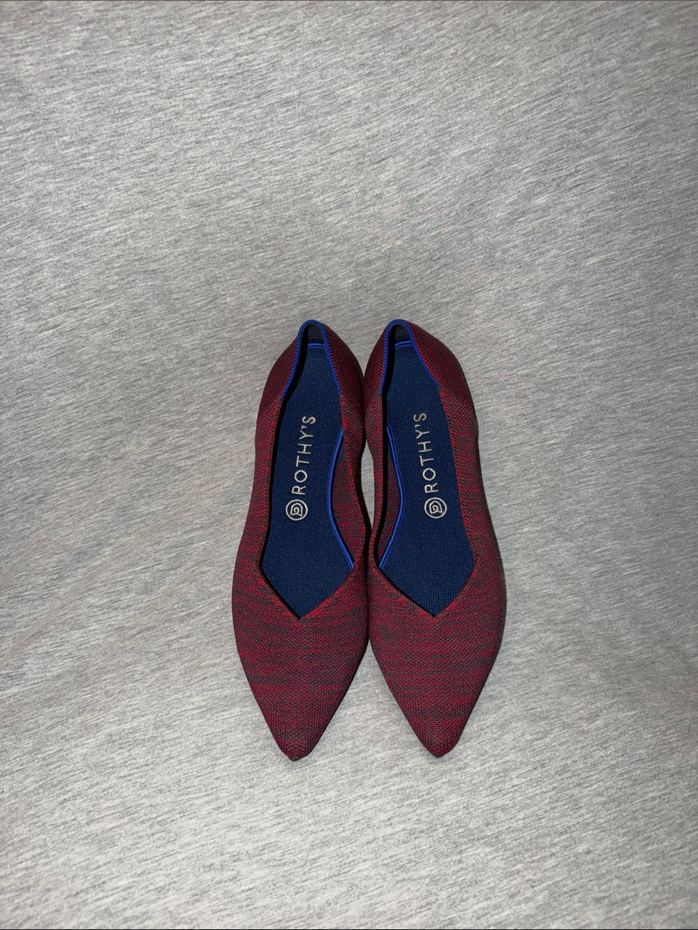 Rothy's Pointed-Toe Flats in Freckled Burgundy with Navy Insole